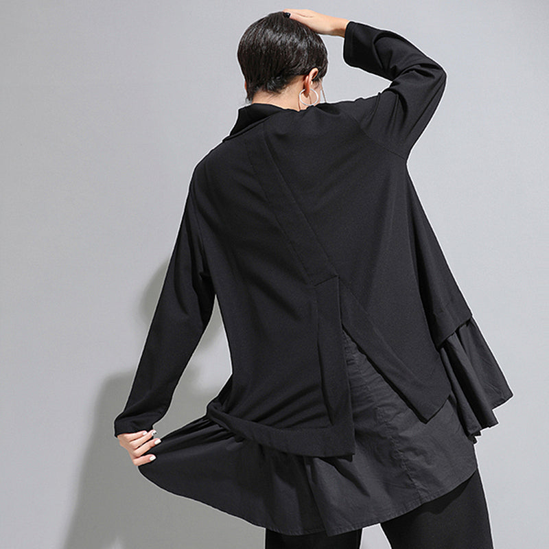 Women's Asymmetrical Ruffle Long Sleeve T-Shirt 2022 Pi-Mart