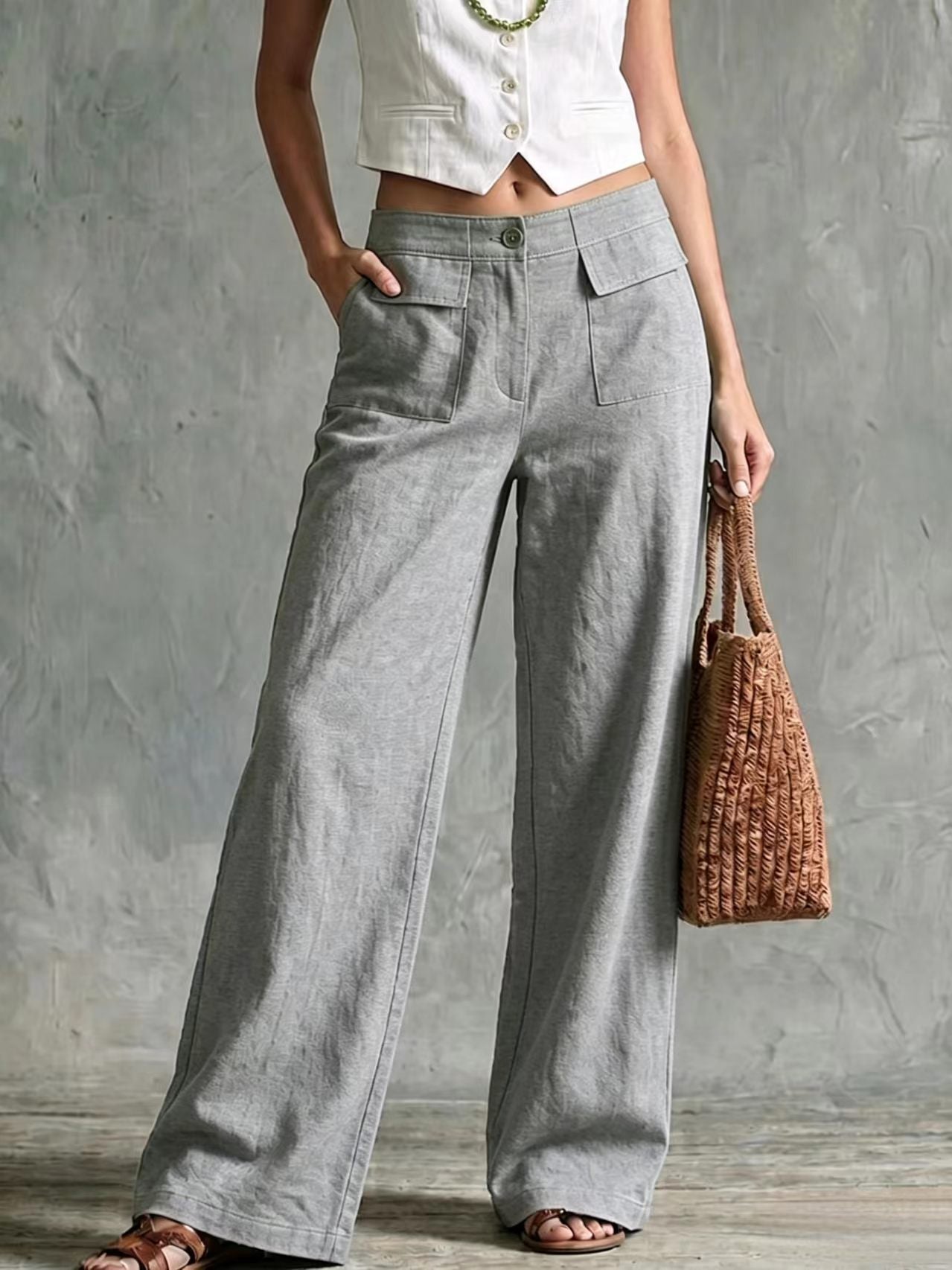 Women's Solid Color Loose Fit Casual Pants - Elastic Waist Trousers for Daily Wear NorixaFashion.com