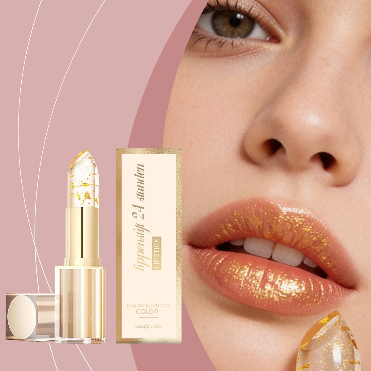 Daily Care Lip Skin Is Smooth, Pink, Thin, Non Greasy, Non Stick Cup Lipstick, Gold Foil Color Change Nourishing Lipstick 3.5g, 1 Box Tri Light Beauty