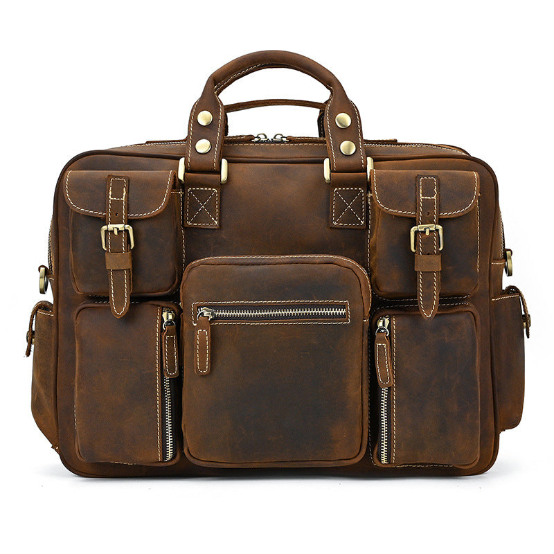 Horse Leather Men's Shoulder Bag Leather Laptop Men's Briefcase Portable CJD