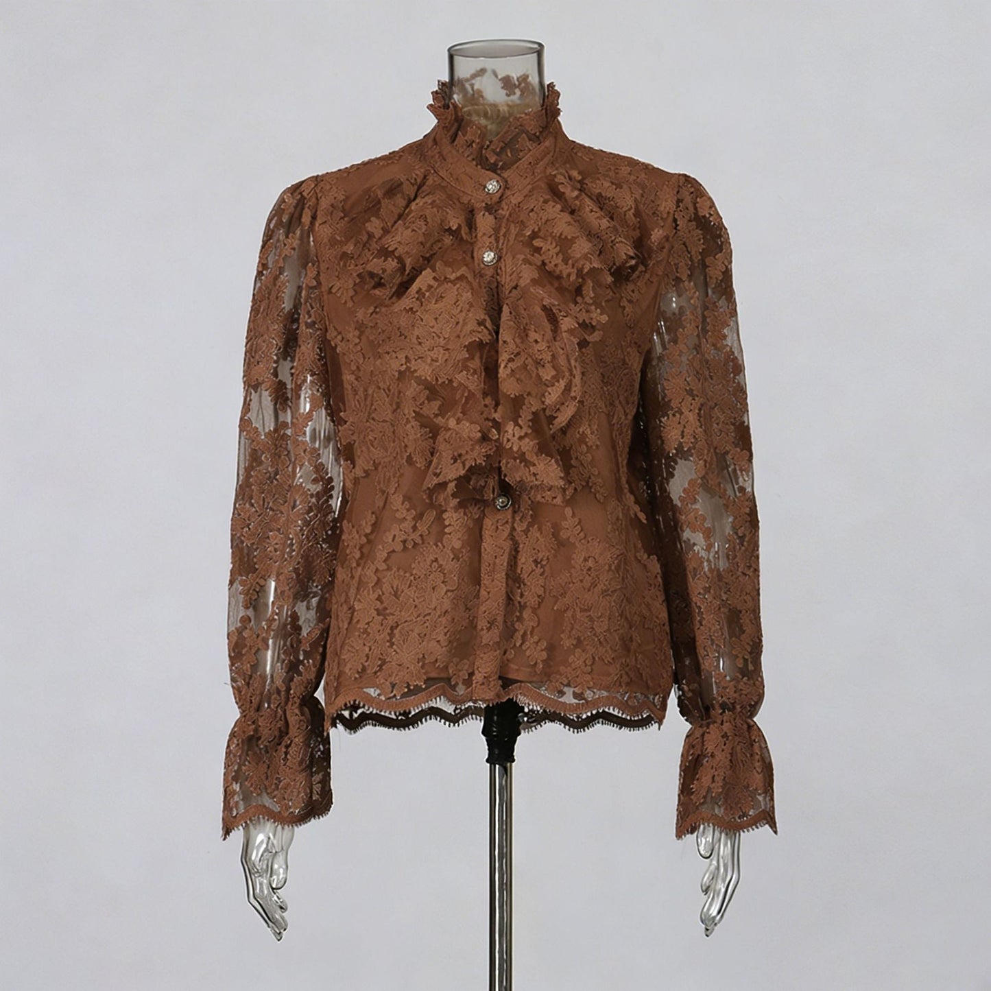 Retro 3D Floral Lace Long-Sleeved Shirt NorixaFashion.com