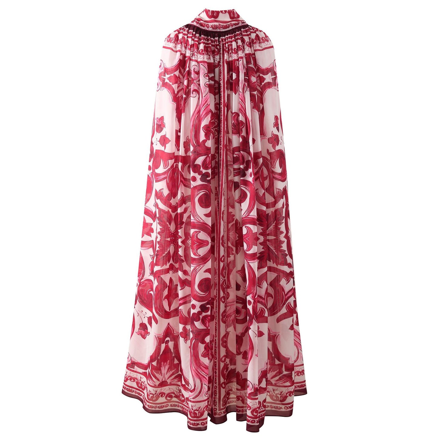 Fashion Queen Floral Porcelain Print Long Cloak Jacket Pi-Mart