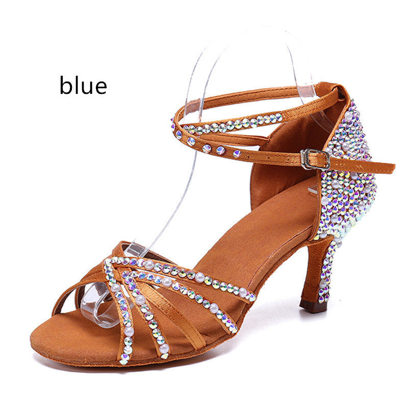 Latin Dance Shoes Rhinestone Pearl Satin Women LadyShow.Store