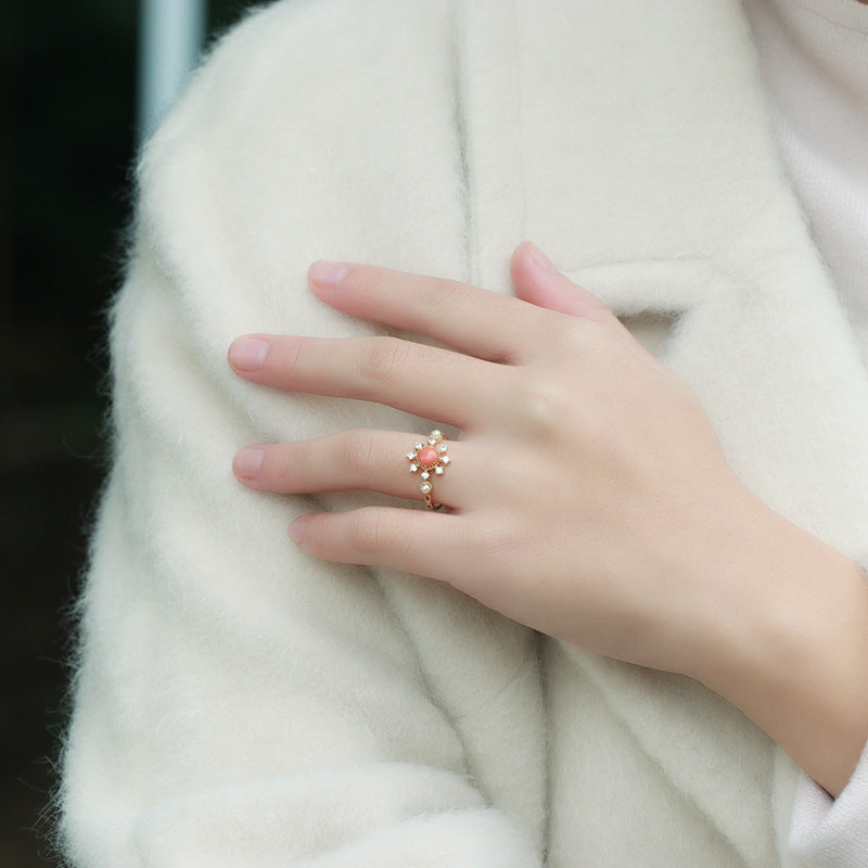 Women's Silver Vintage Natural Pearl Resin Ring