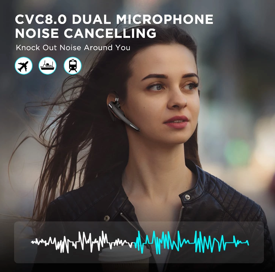 Trucker Wireless Headset Bluetooth 5.1 Earpiece Dual Mic Earbud Noise Cancelling LuxuryLifeWay Online Store