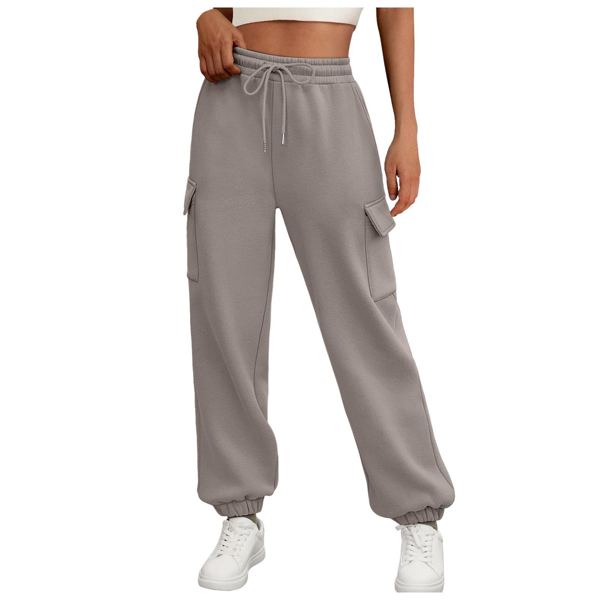Women's Sweatpants Fleece Lined Baggy Athletic Jogger Trousers With Pockets Fall Casual Trendy Cargo Pants Fall Outfits NorixaFashion.com
