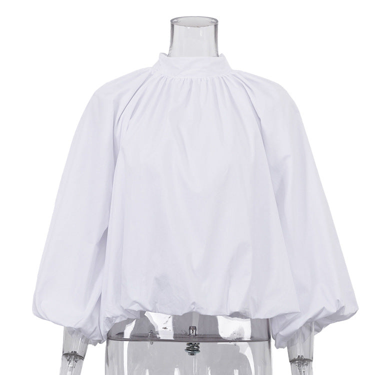 Puff-sleeved Backless Stand-collar Blouse NorixaFashion.com