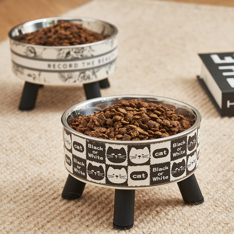 Retro Cat Elevated Bowl Stainless Steel Cat Water Bowl Pets Fashion