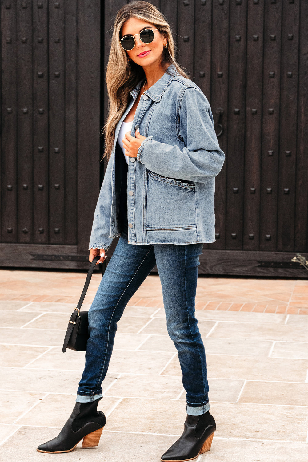Brooklyn Scallop Trim Button Up Denim Jacket LuxuryLifeWay Online Store