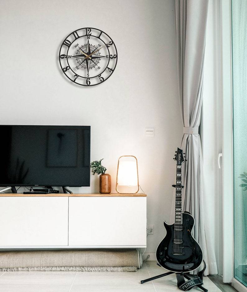 Creative Simple Compass Wall Clock Home Decoration PearlNestDecor.com