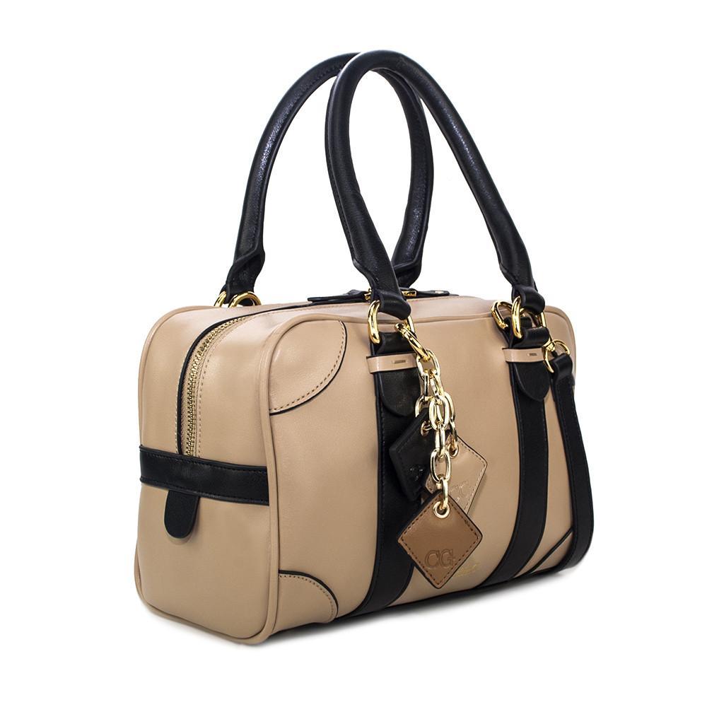 Carlotta Leather Handbag- Tan / Midnight Black LadyShow.Store