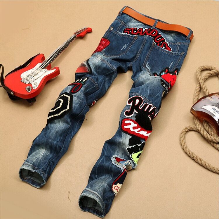 Embroidered Straight Leg Denim Pants Pi-Mart