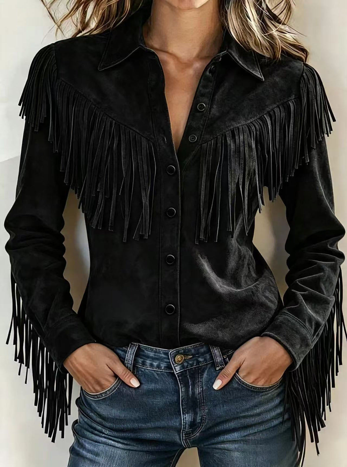 2026 Cross-Border European And American Style Fashion Tassel Suede Long-Sleeved Jacket NorixaFashion.com