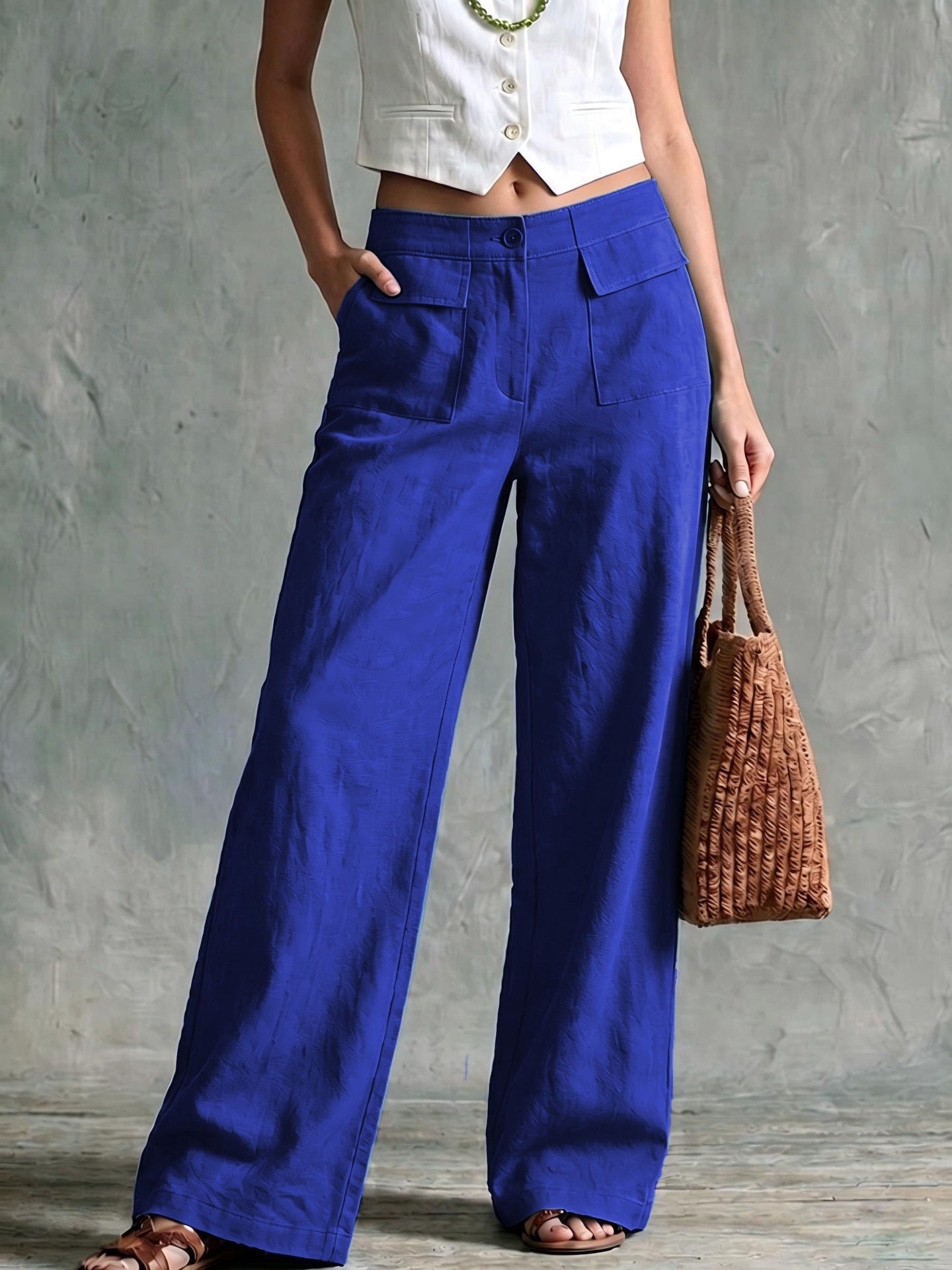 Women's Solid Color Loose Fit Casual Pants - Elastic Waist Trousers for Daily Wear NorixaFashion.com