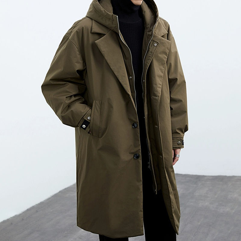 Coat Coat Men's False Two Pieces Hooded Mid-length Trench Coat LadyShow.Store