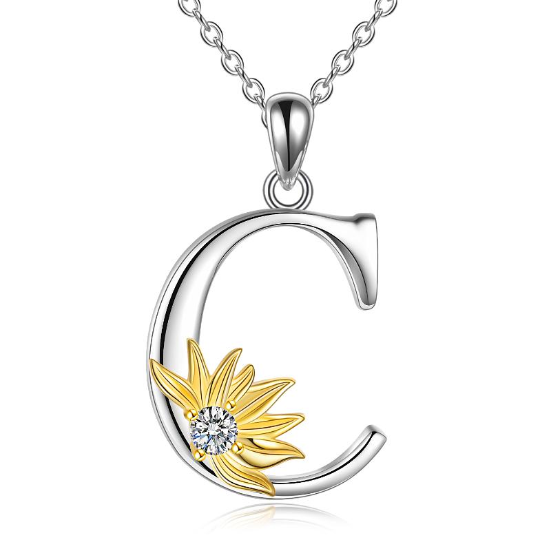 Sterling Silver Initial Alphabet Sunflower A Letter Script Name Pendant Necklace LadyShow.Store