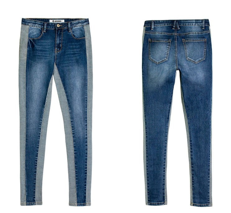Summer Women's Slim Fit Color Block Denim Pants Pi-Mart