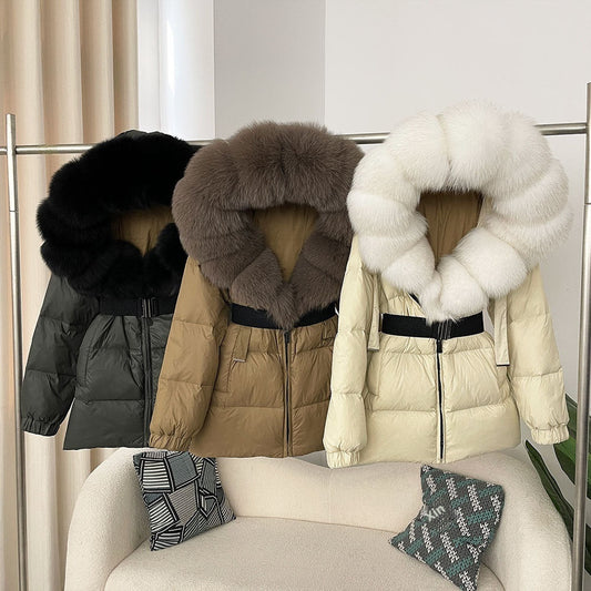 Oversized Real Fox Fur Collar Hooded White Duck Down Jacket Best YouTube Store