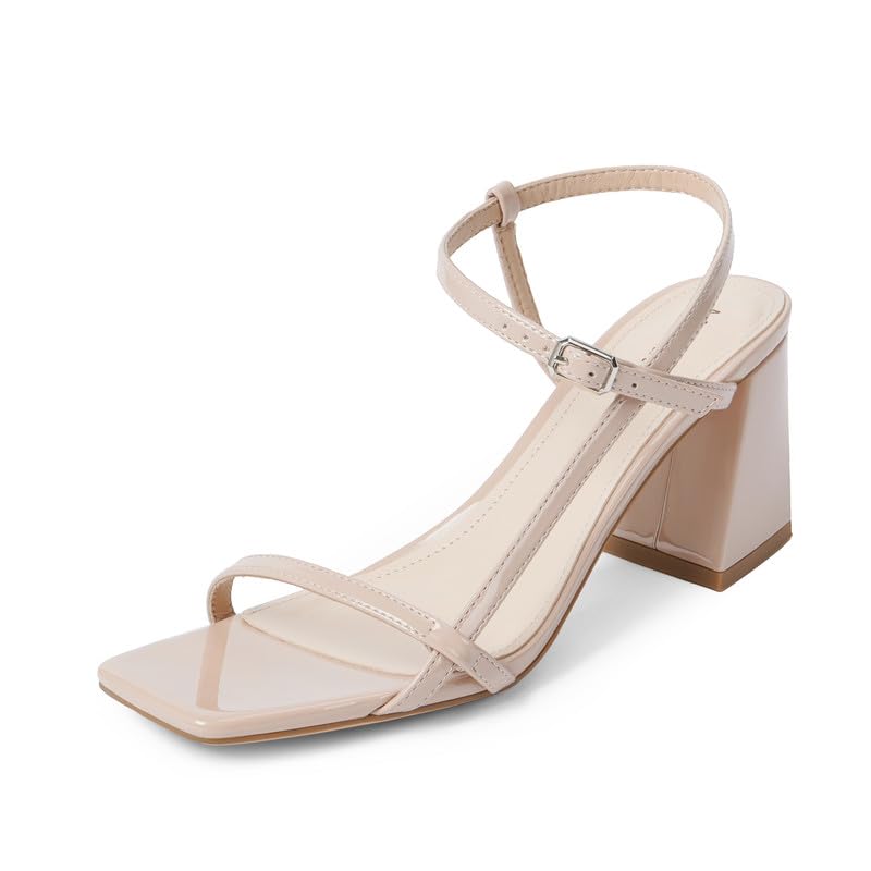 Modatope Nude Sandals Women Open Toe Strappy Heels for Women Chunky Heel Ankle Strap Sandals Square Toe Block Heel Sandals Size 10 Best YouTube Store