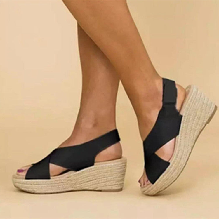 European And American Large Size Wedge Heel Women's Summer New Hemp Rope Platform Sandals And Slippers LadyShow.Store