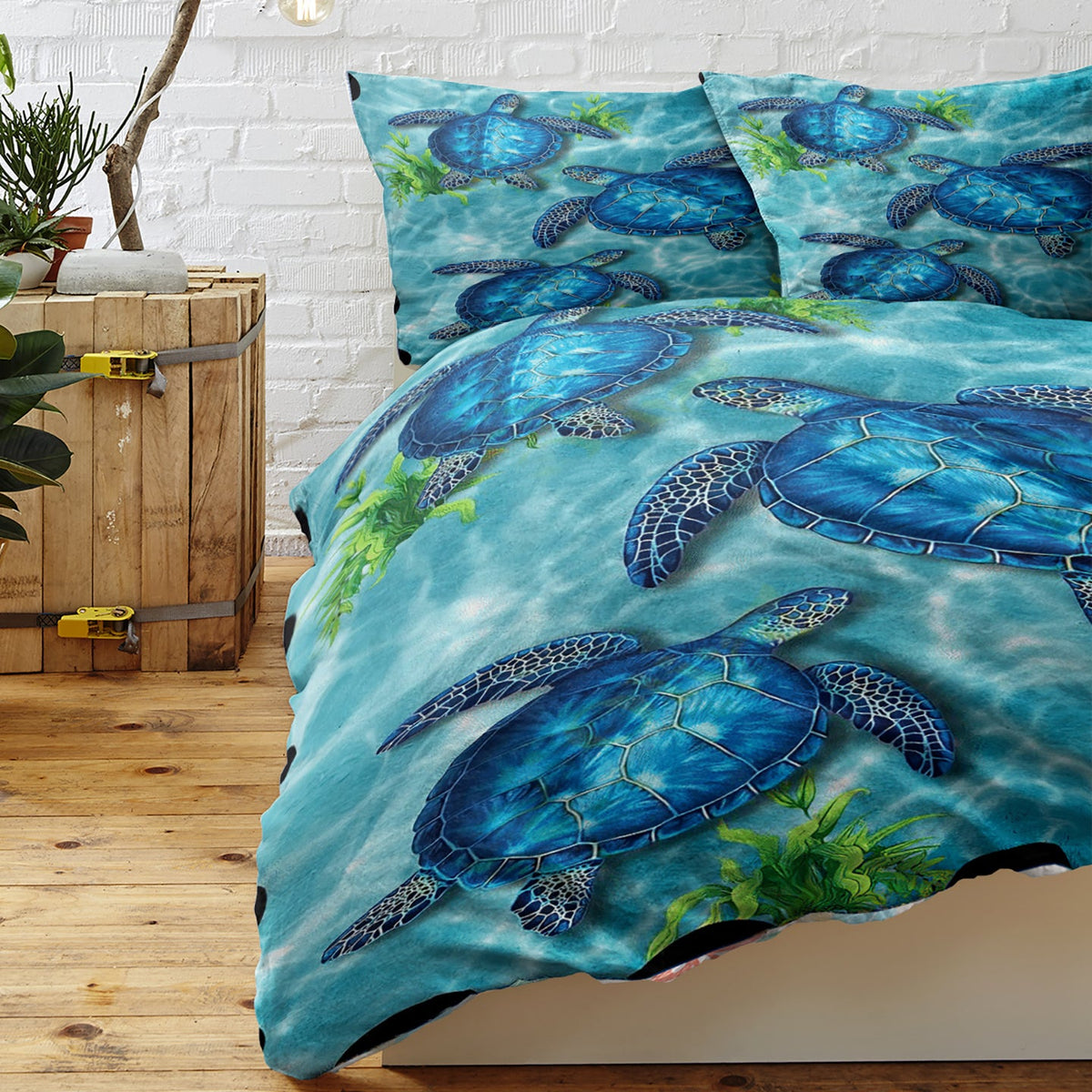Sea Turtle Pattern Duvet Cover Set 3 Pieces King Size Soft Bedding Set With 2 Pilowcases With Zipper Closure For Home Bedroom For All Seasons PearlNestDecor.com