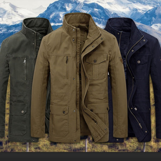 Men's Stand Collar Mid-length Multi-pocket Casual Jacket Best YouTube Store