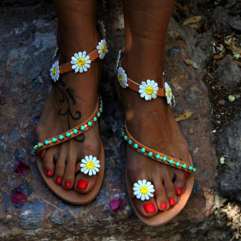 European And American Flower Flat Open Toe Casual Comfortable Finger Flat Beach Sandals LadyShow.Store