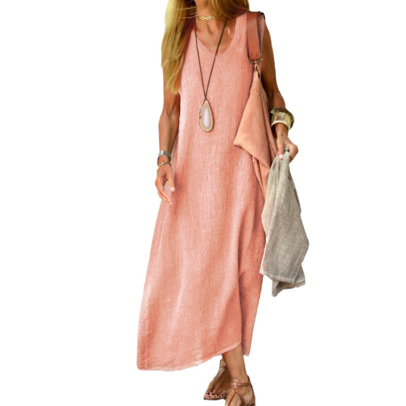 2026 Women's New European And American Dress Summer Fashion Versatile Cotton And Hemp Dress NorixaFashion.com