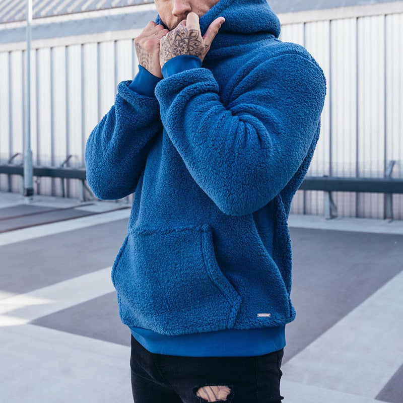 Men's Plush Hoodies Sweatshirt With Big Pocket Fashion Long-sleeved Pullover Hooded Top Solid Clothing LadyShow.Store