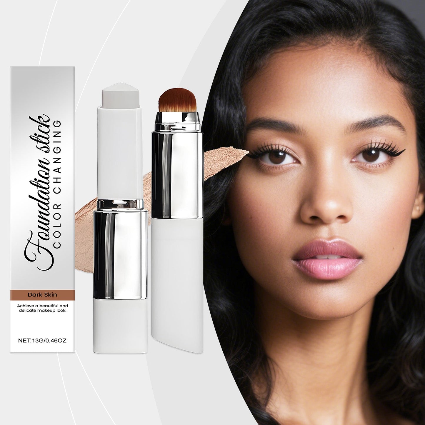 2-in-1 Color Changing Foundation Stick Deep Skin Tone Tri Light Beauty