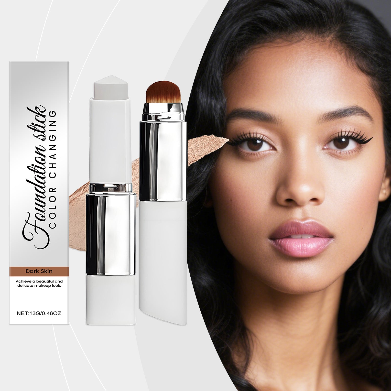 2-in-1 Color Changing Foundation Stick Deep Skin Tone Tri Light Beauty