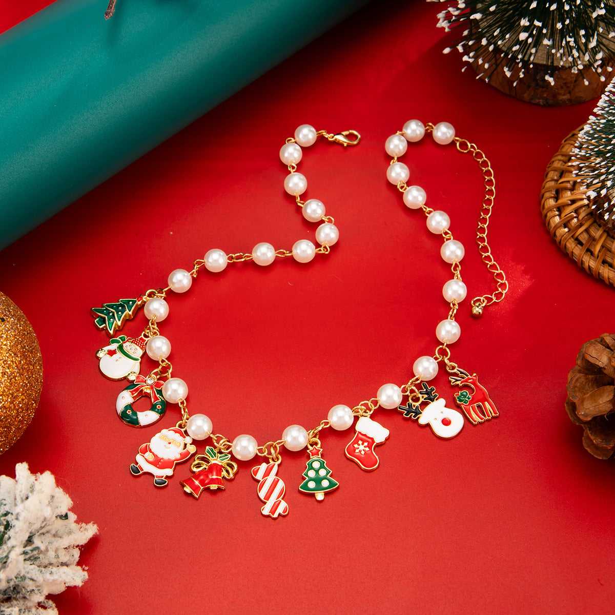Christmas Tree Candy Snowman Pendant Necklace Holiday Fashion Necklace LadyShow.Store