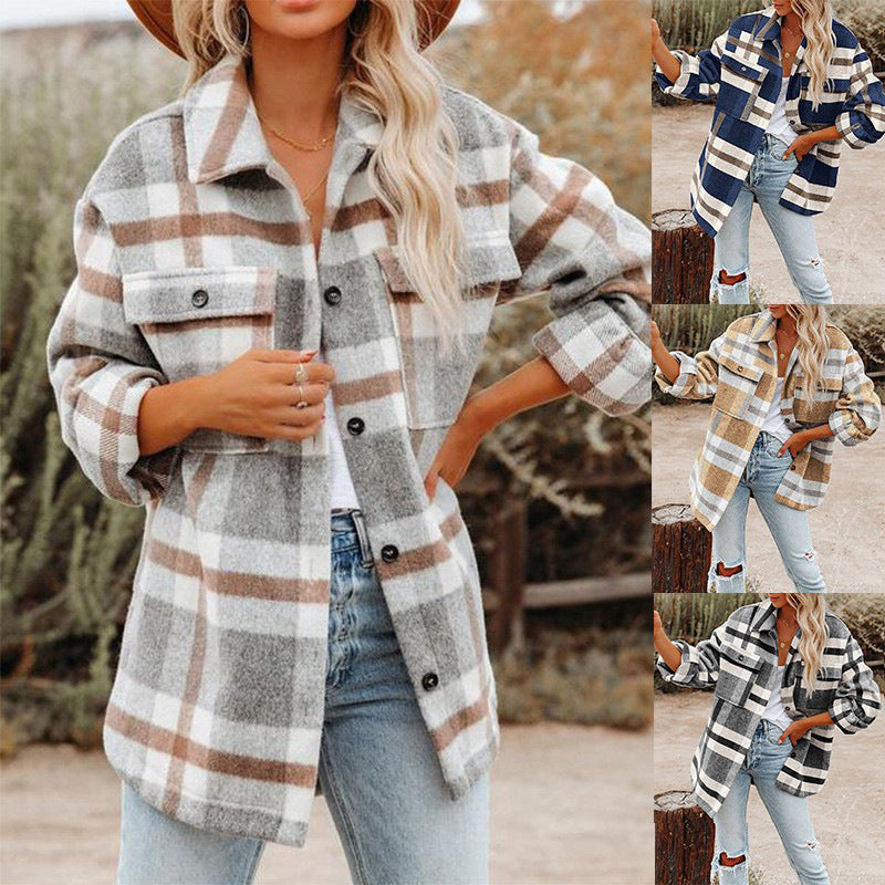 Plaid Button Flannel Woolen Shirt NorixaFashion.com