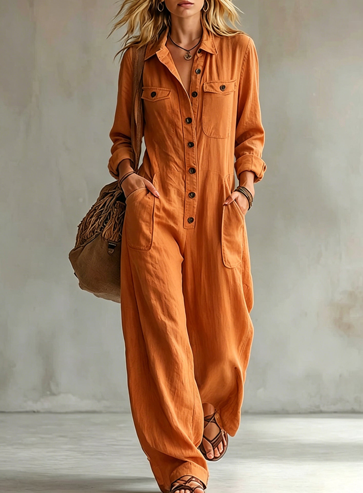 Womens Workwear Linen Casual Jumpsuit NorixaFashion.com