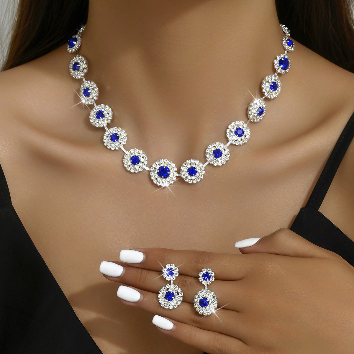 Popular Luxury Round Rhinestone Quartz Necklace And Earring Suit LadyShow.Store