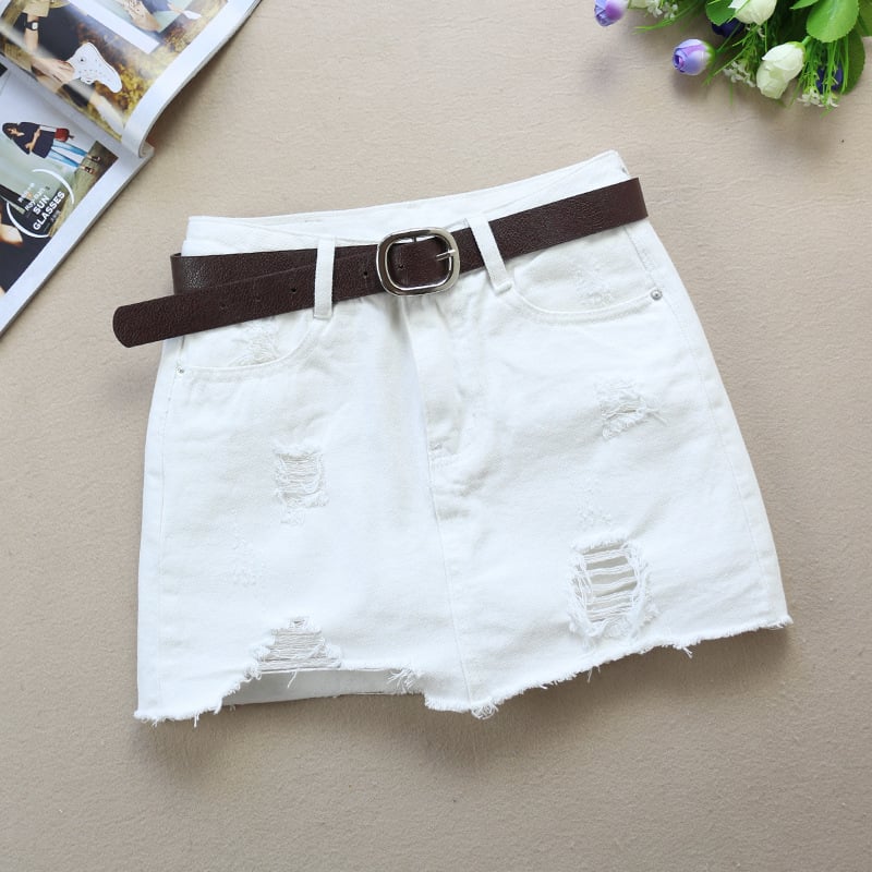 Women's New Ripped White Denim Skirt for Spring/Summer Pi-Mart