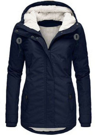 Winter Hooded Jacket Solid Color Warm Buckle Zip-up Fleece Jacket With Pockets Women's Casual Jacket LadyShow.Store