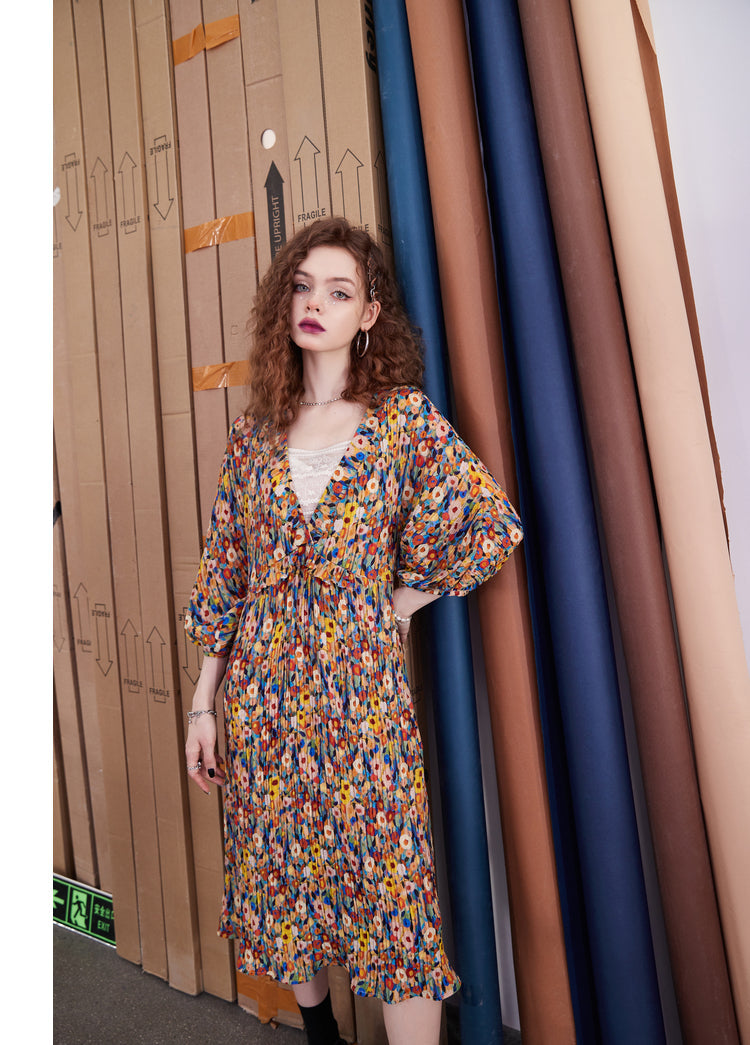 Oil Painting Floral Chiffon Dress For Women NorixaFashion.com