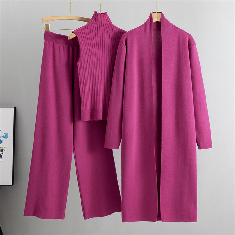 3pcs Suits Women Fashion Knitting Sleeveless Vest Sweater Long Cardigan And Wide-leg Pants Three-piece Set LadyShow.Store