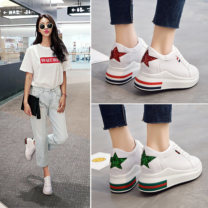 Elevated Sneakers, Versatile Lace-Up White Shoes LadyShow.Store