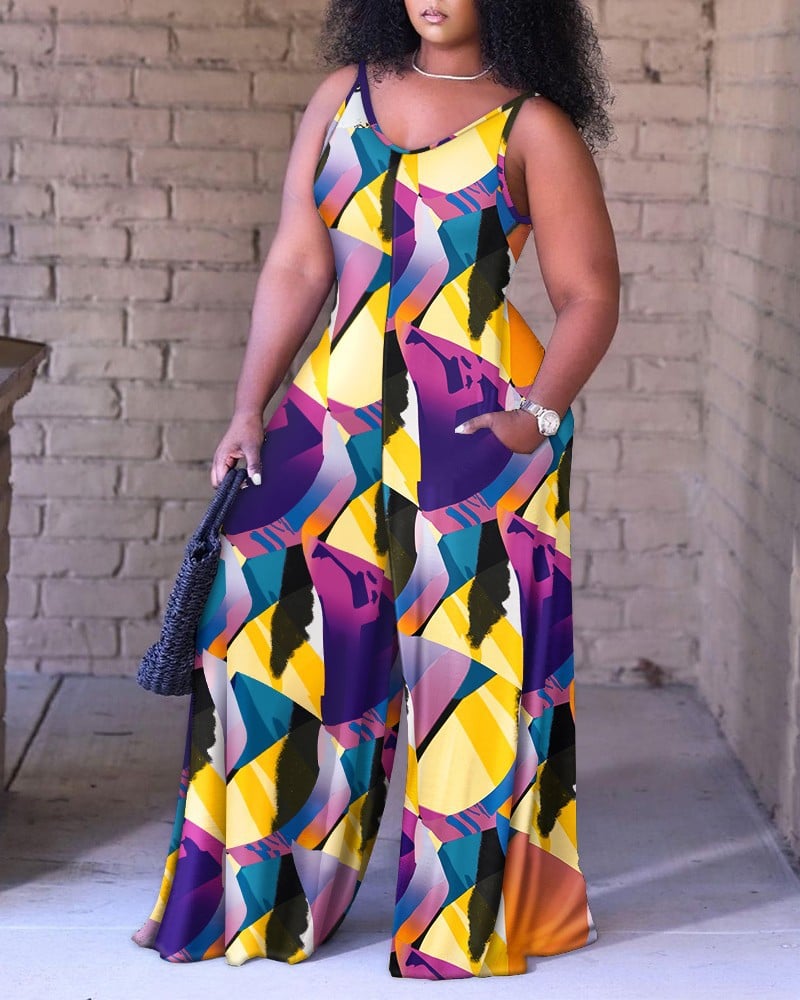 Women's Loose Printed Suspender Jumpsuit Pi-Mart