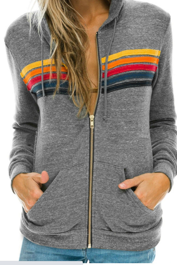 European And American Women's Casual Rainbow Sweater Jacket NorixaFashion.com