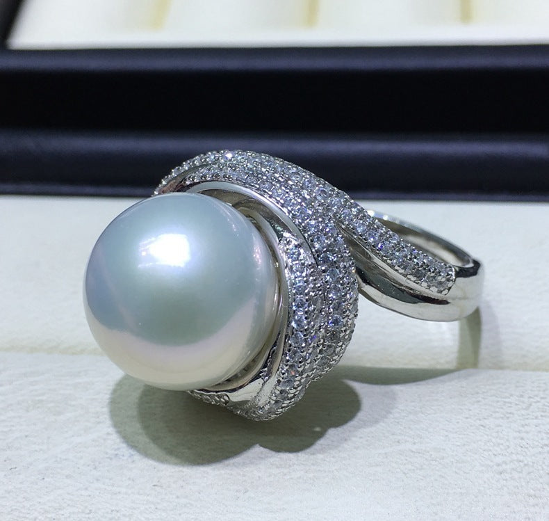 White Freshwater Silver Pearl Ring