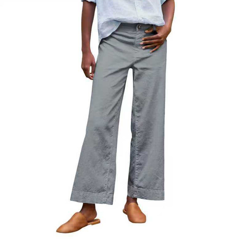 European And American Style High-Waisted Solid Color Cropped Flared Loose Wide-Leg Womens Trousers With Buttons NorixaFashion.com