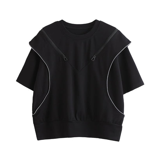 Black Off Shoulder T-Shirt with Zipper Detail Pi-Mart