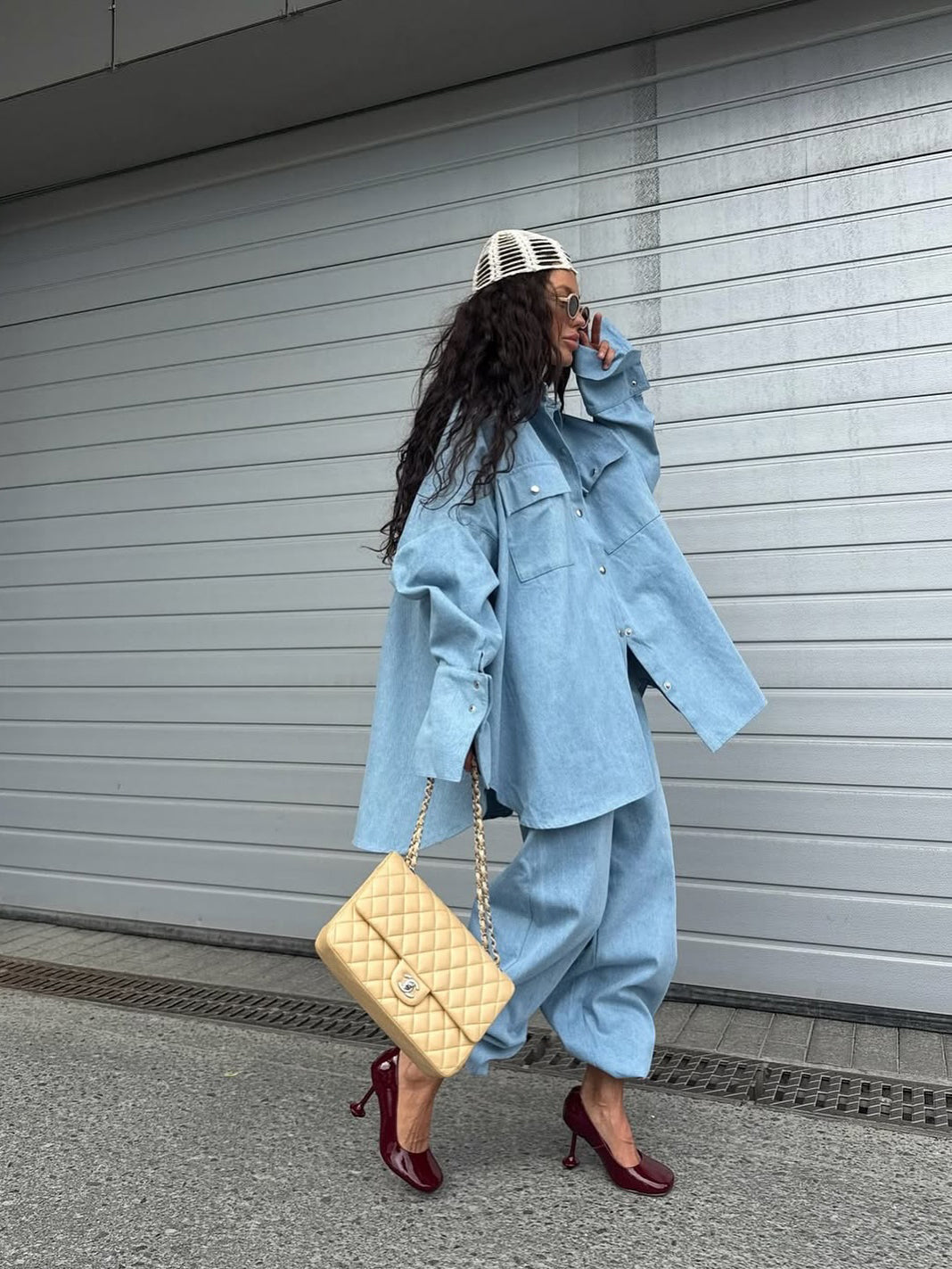 Light Blue Denim Oversized Shirt And Baggy Pants Set NorixaFashion.com