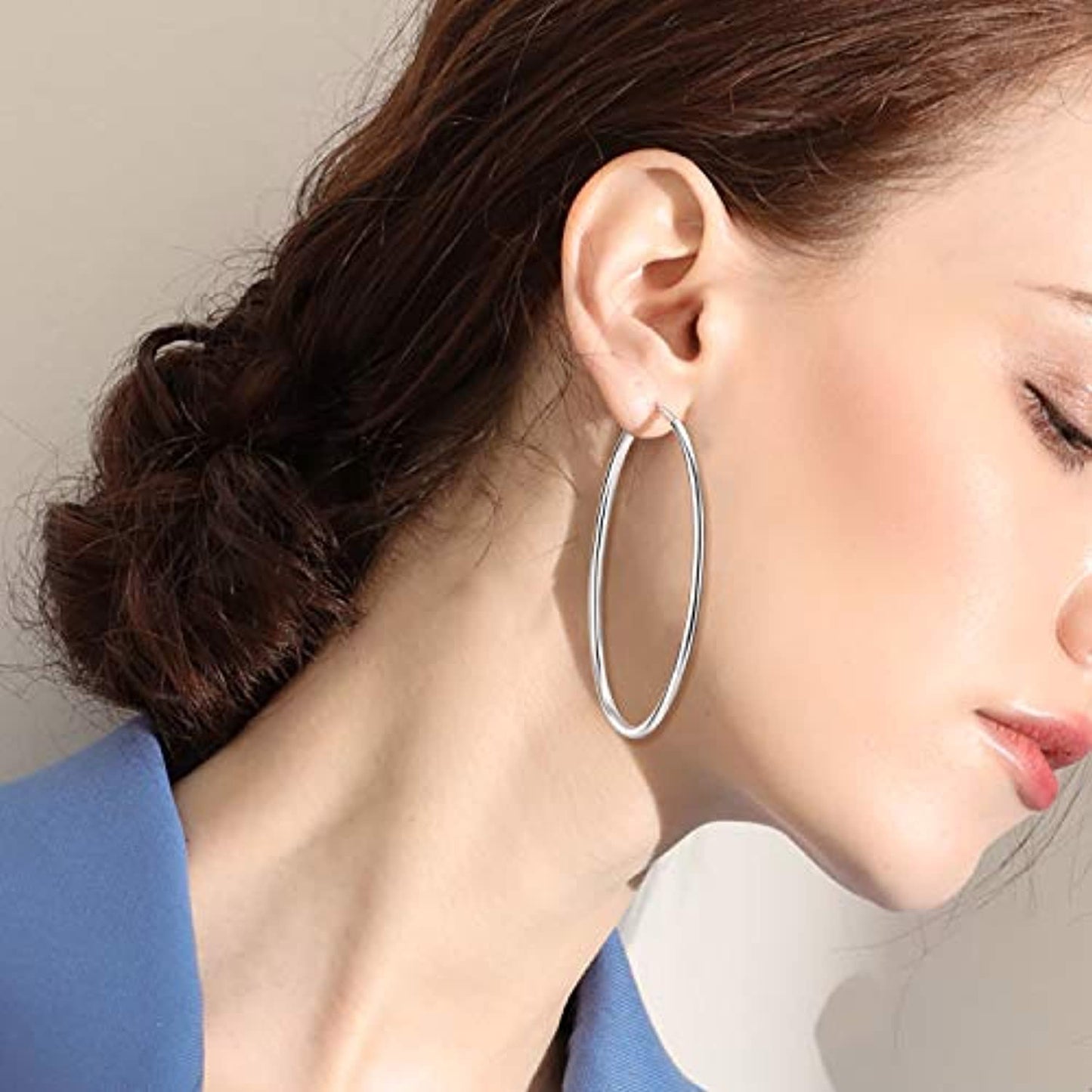 Sterling Silver Simple Polished Big Round Circle Hoop Earrings for Women LadyShow.Store