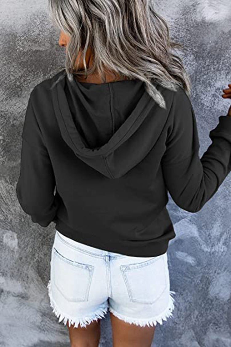 Long-sleeved Hooded Sweatshirt With Pockets Fashion Casual Button Drawstring Design Hoodie Top Spring And Autumn Sports Clothing For Women LadyShow.Store