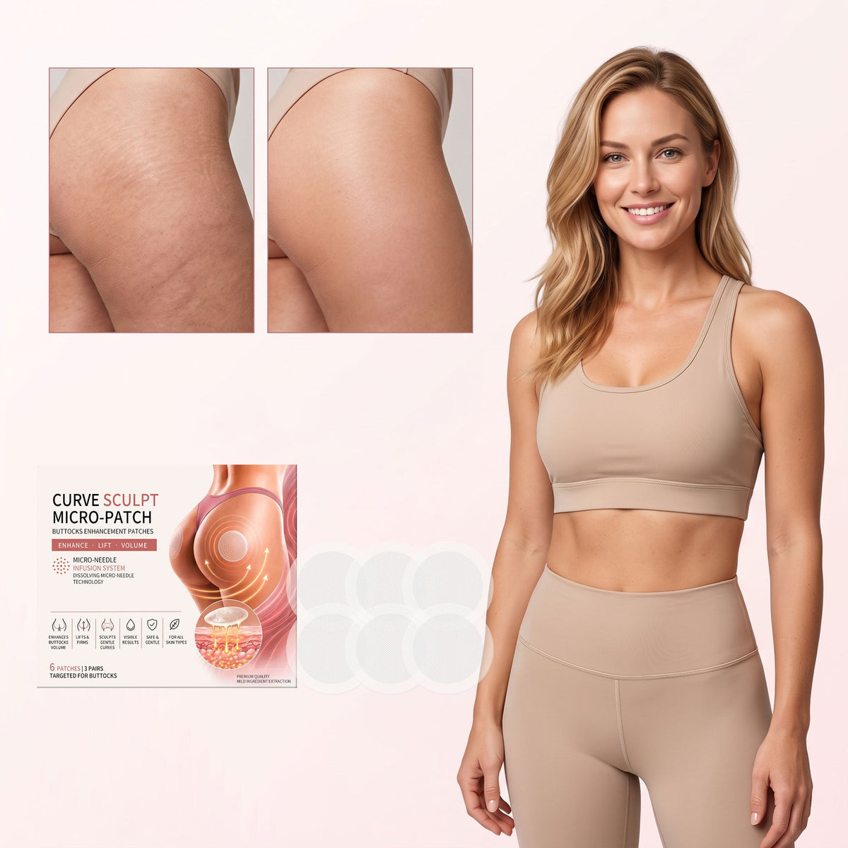 Gentle And Delicate Buttocks, Soft And Moisturizing Care For Buttocks, Skin Friendly Contour, Easy To Absorb Buttocks Skin Tightening Patch 6pcs 1 Box Tri Light Beauty