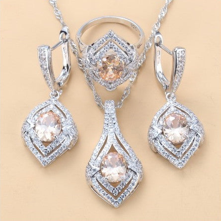 Gem-inlaid Pendant Earrings Necklace Ring Ladies Three-piece Set LadyShow.Store